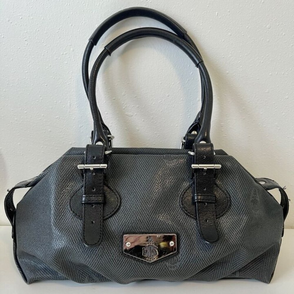 Black Grey Mark Cross Leather Handbag